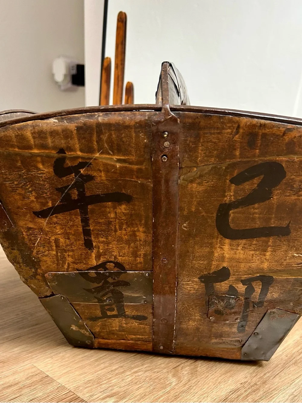 Vintage Chinese Wood Rice Bucket Primitive Grain Box Planter